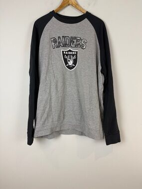 NFL Raiders Gray and Black Long-Sleeve Raglan Tee Size XL